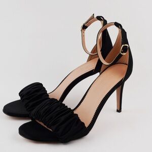 JCREW Size 9.5 Collection Rylie Ruched-Strap Heels Satin - Black